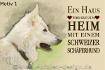 Nostalgieschild - Hundeschild im Retrostil Motiv: Schweizer Schäferhund (Weißer Schäferhund) #1